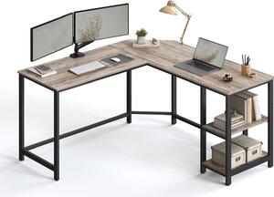 Scrivania VASAGLE, scrivania angolare a L con 2 ripiani, scrivania salvaspazio dal design industriale, 138 x 138 x 75 cm, grigio-nero