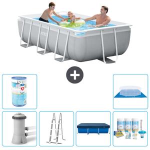 Piscina Intex con struttura a prisma rettangolare - 300 x 175 x 80 cm - grigio - inclusa pompa - copertura a scaletta - pacchetto manutenzione - filtro - telo di fondo