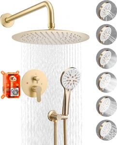 Set sistema doccia con rubinetto e soffione a pioggia in oro spazzolato 254 mm