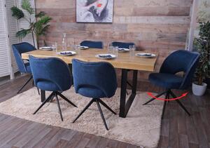 Set di 6 sedie da pranzo HWC-N72, sedia da cucina imbottita, girevole a ritorno automatico, tessuto/tessuto (420g/m²) Oeko-Tex ~ blu