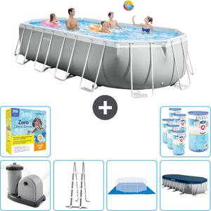 Piscina Intex Oval Prism Frame - 610 x 305 x 122 cm - Grigio - inclusa pompa - scaletta - telo di fondo - pacchetto di manutenzione della copertura - filtro