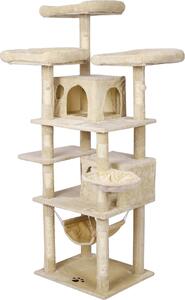 Wiltec tiragraffi beige con motivo a zampa 172 cm, tiragraffi per gatti con piattaforme e casette per gatti, albero per gatti con amaca, albero da arrampicata per gatti