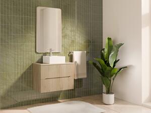 Mobile bagno sospeso scanalato con lavabo da appoggio quadrato e rubinetto Naturale chiaro 80 cm - ORISO