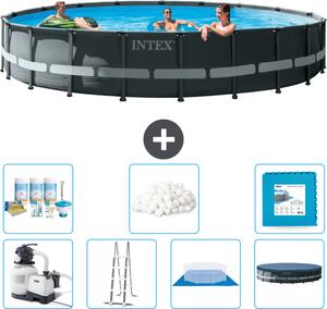 Piscina Intex Round Ultra XTR Frame - 610 x 122 cm - inclusa pompa - scaletta - telo di fondo - confezione di manutenzione della copertura - sfere filtranti - piastrelle per il pavimento