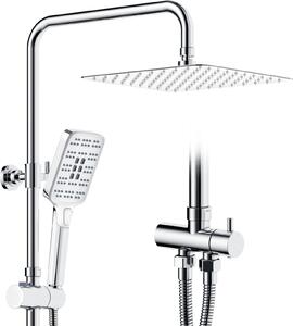 Sistema doccia Rainsworth senza rubinetto cromo - set doccia a pioggia quadrato 25 * 25 cm, set doccia con deviatore, doccetta a 3 modalità di getto