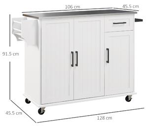 HOMCOM Isola per Cucina con Cassetto, Armadietto e 2 Ripiani Aperti, in MDF e Acciaio Inox, 128x45.5x91.5 cm