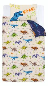 Set copripiumino e federa da bambini blu e beige per letto matrimoniale 200x200 cm Prehistoric Dinosaurs – Catherine Lansfield