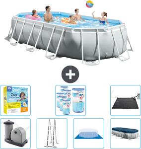 Piscina Intex Oval Prism Frame - 503 x 274 x 122 cm - Grigio - compresa pompa - scaletta - telo di fondo - pacchetto di manutenzione della copertura - filtro - tappetino solare