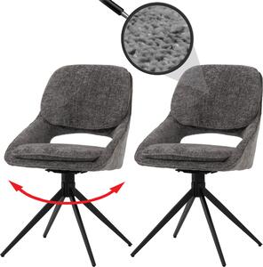 Set di 2 sedie per sala da pranzo HWC-N73, sedia da cucina, girevole con ritorno automatico, tessuto/ceniglia (490g/m²) Oeko-Tex ~ grigio scuro