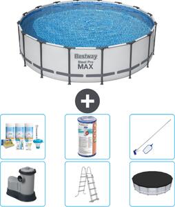 Piscina Bestway Round Steel Pro MAX - 488 x 122 cm - grigio - inclusa pompa - scala - copertura pacchetto manutenzione - filtro - kit pulizia