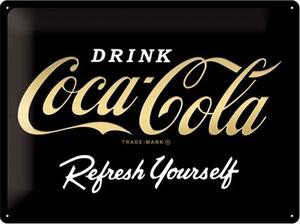 Cartello in metallo Coca-Cola - Logo Gold, (40 x 30 cm)