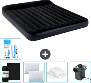 Lettino Intex - 2 persone - 183 x 203 x 25 cm - Blu scuro - Consegna inclusa Lenzuolo di ricambio - Bacio - Pompa - Set di riparazione e protezione per il cuscino