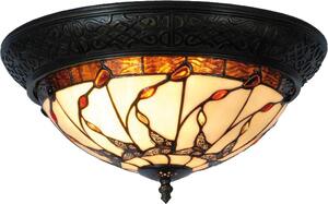 Clayre & Eef Lampada da soffitto Tiffany Ø 38x19 cm Beige Brown Glass Butterfly