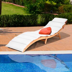Costway Lettino prendisole pieghevole per giardino, Sedia a sdraio da esterno in eucalipto con cuscino per prato 190x55x52cm