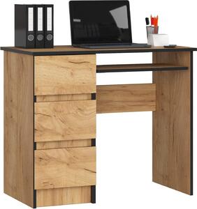 BDW, scrivania per computer con 3 cassetti, cassetto per tastiera, 90x77x50 cm, rovere artigianale (a sinistra)
