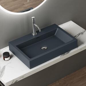 Doporro Lavabo da Appoggio Rettangolare, Lavabo Bagno Sospeso con Foro Rubinetto e Troppopieno, Lavandino in Marmo Resina Antracite Opaco 60x42x10cm, Colossum06