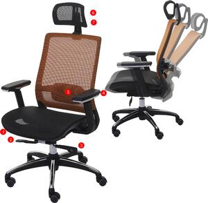 Sedia da ufficio HWC-A20, sedia da scrivania, poggiatesta ergonomico tessuto/tessuto ISO9001 ~ nero/arancio