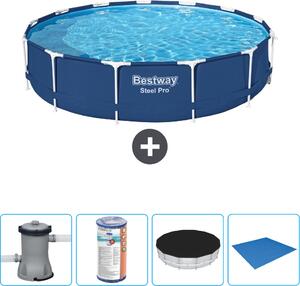 Piscina Bestway Round Steel Pro - 396 x 84 cm - blu - compresa pompa - filtro - copertura - telo di fondo
