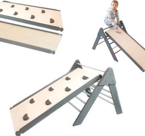 Triangolo di arrampicata, struttura di arrampicata in legno per bambini Triangolo di germoglio, scivolo per bambini | bianco-grigio