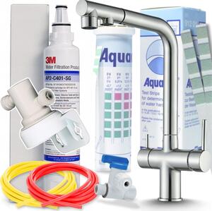 Miscelatore da cucina Ari Venom 2 a 3 vie in acciaio inossidabile, con doccetta estraibile e sistema di filtrazione dell'acqua potabile da incasso 3M AP2-C405-SG
