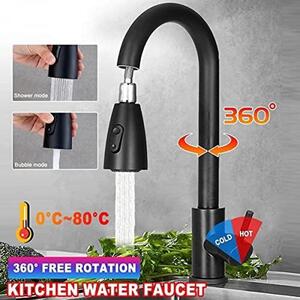 Rubinetto da cucina in acciaio inossidabile con rotazione a 360°, miscelatore monocomando per lavello, colore nero