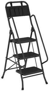 HOMCOM Scala Pieghevole 3 Gradini con Borsa Porta Attrezzi, Gradini Larghi Antiscivolo - Nero | Aosom Italy