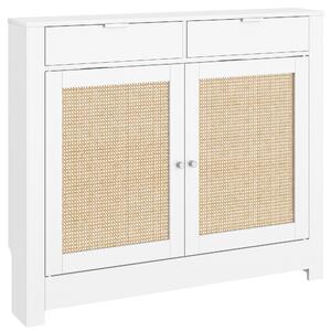 HOMCOM Copritermosifoni con ante in rattan, 2 scomparti, design bohémien. Bianco | Aosom Italy