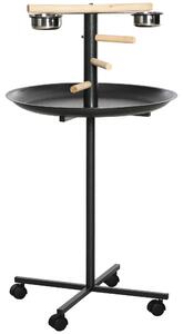 PawHut Posatoio per pappagalli su piedistallo, con 4 ruote e 2 ciotole, in acciaio inox, Ø 60 x 111 cm, Grigio | Aosom Italy