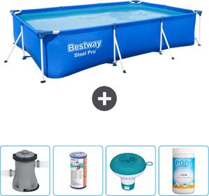 Bestway Piscina rettangolare in acciaio Pro - 300 x 201 x 66 cm - Blau - incluso filtro a pompa - Chlorschwimmer - Chlor