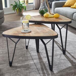 FineBuy set di 2 tavolini da caffè in legno massiccio di mango/acacia tavolino da salotto triangolare marrone con gambe in metallo set di tavolini da caffè 2 pezzi legno