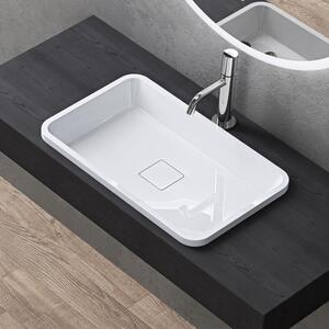 Doporro Lavabo da Incasso Soprapiano 55x33 cm in Resina Minerale Bianco Lucido, Lavandino Rettangolare da Appoggio Senza Foro Rubinetto con Piletta Inclusa C Colossum104