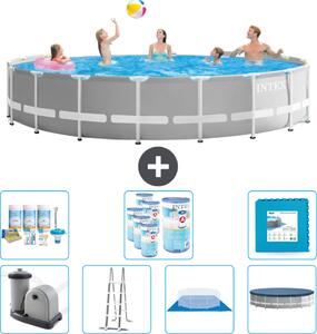 Piscina Intex Round Prism Frame - 548 x 122 cm - grigio - inclusa pompa - scaletta - telo di fondo - pacchetto di manutenzione della copertura - filtro - pavimento in piastrelle