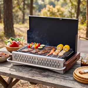 Costway Barbecue a carbonella portatile con griglia regolabile in altezza, Barbecue carbone da tavolo con vaschetta in smalto rimovibile L