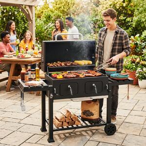 Costway Barbecue a carbone con ruote griglia regolabile in altezza e tavolini laterali, Barbecue portatile affumicatore