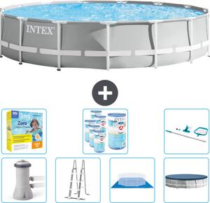 Piscina Intex Round Prism Frame - 457 x 107 cm - Grigio - inclusa pompa - scaletta - telo di fondo - pacchetto manutenzione copertura - filtro - kit pulizia