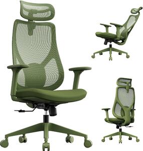 SENSE7 Moyo Sedia da ufficio ergonomica Sedia da scrivania Verde Braccioli 3D Schienale in rete Supporto lombare Sedia direzionale Sedia per PC Ufficio domestico 150 kg