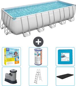 Piscina rettangolare Bestway Power Steel - 640 x 274 x 132 - Grigio - compresa pompa - scaletta - copertura pacchetto manutenzione - filtro - pavimento in piastrelle