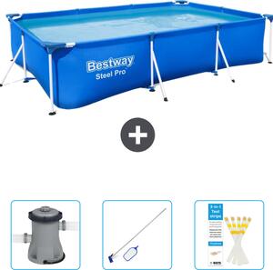 Piscina Bestway Steel Pro rettangolare - 300 x 201 x 66 cm - blu - include pompa - kit di pulizia - strisce reattive