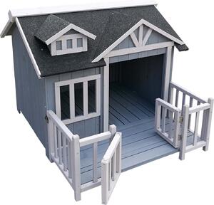 Cuccia per cani XL Wiltec 93,5 x 77,5 x 70 cm, grigio bianco, casetta per cani in legno con veranda, grotta per cani da esterno per balcone giardino terrazza