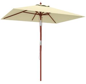 Outsunny Ombrellone Rettangolare Inclinabile 2x1.5 m con 6 Stecche e Apertura a Corda, in Bambù e Poliestere Beige
