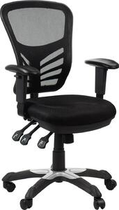 Sedia da ufficio ergonomica girevole HG-0001, base in nylon, braccioli regolabili, nero