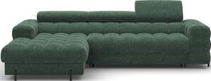 Divano angolare verde allungabile/con contenitore (con penisola a sinistra/con chaise lounge) con rivestimento in bouclé Felro – ELTAP