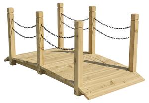 Ponte da giardino Relaxdays, pali con catene, legno di abete, per laghetto da giardino, A x L x P: 55 x 150 x 67 cm, ponte in legno, naturale