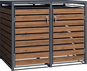 Cassonetto per due cassonetti Wiltec in look legno, copertura per cassonetti con coperchio a cerniera, recinzione per cassonetti, recinzione per la privacy