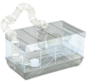 PawHut Gabbia criceto gabbia roditore con tunnel e accessori inclusi filo d'acciaio 58 x 32 x 31 cm grigio