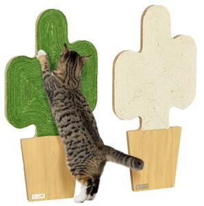 PawHut Set da 2 tiragraffi grattatoio murale o da appoggiare forma originale cactus con superficie di graffiatura in iuta 30 x 60 cm marrone bianco verde