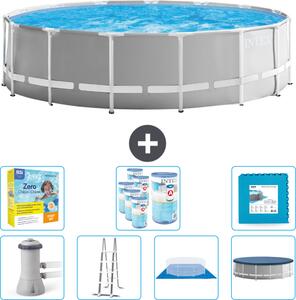 Piscina Intex Round Prism Frame - 457 x 122 cm - Grigio - inclusa pompa - scaletta - telo di fondo - pacchetto di manutenzione della copertura - filtro - piastrelle per il pavimento