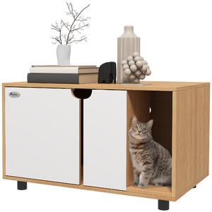 PawHut Mobile per lettiera maisonette per gatti su piedi, 2 in 1 porte stile scandinavo 80 x 48 x 48 cm naturale e bianco