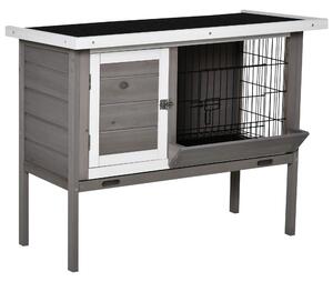 PawHut Clapier in legno per coniglio con tetto in asfalto mangiatoia vassoio amovibile e 2 porte 91 x 46 x 71 cm grigio