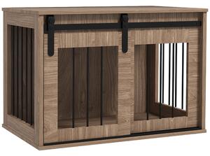 PawHut Gabbia cuccia per cane animali interni porta scorrevole, metallo effetto legno, dim. 57H x 80L x 54P cm